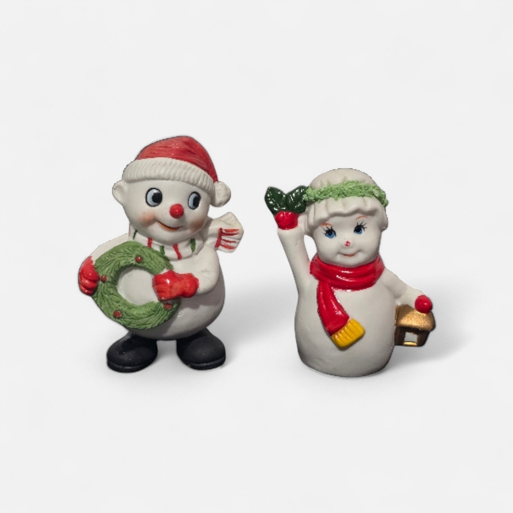 VTG Rare Enesco Porcelain Pair of SNOWMAN 1979 FIGURINE